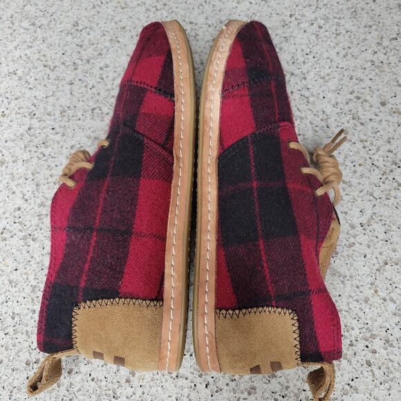 TOMS Buffalo Check Plaid Wool Chukka Ankle Boots LaceUp Red Black Womens✨️8.5 - Picture 5 of 12